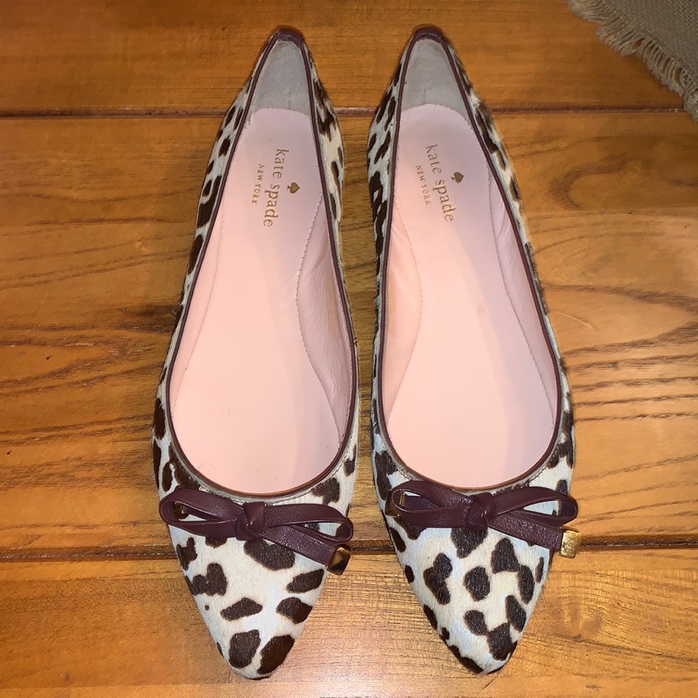 Kate Spade New York Leopard Calf Fur Leather Flat Shoe Bow Emma